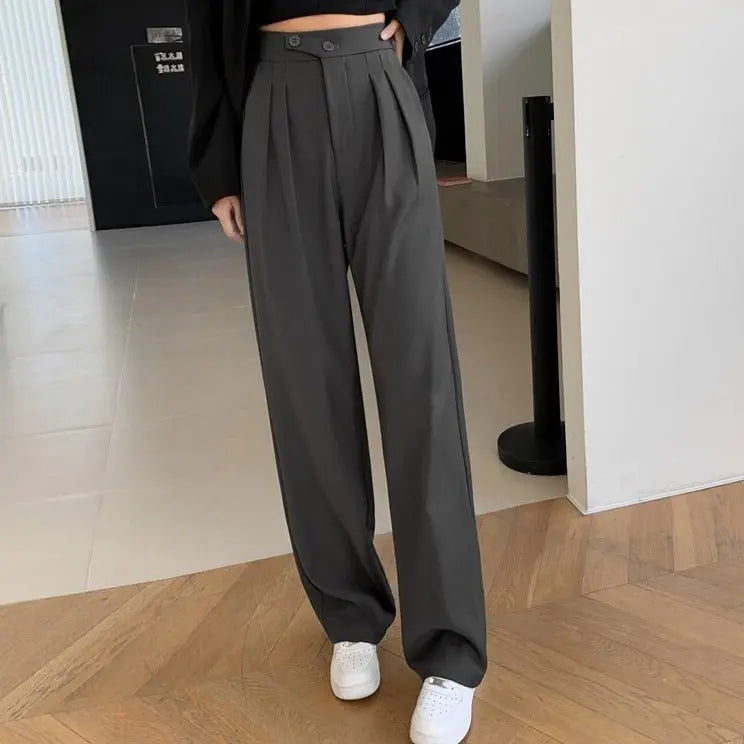 High Waist Loose Female Wide Leg Pants Spring Summer Solid Straight Trousers nowadaysfashion