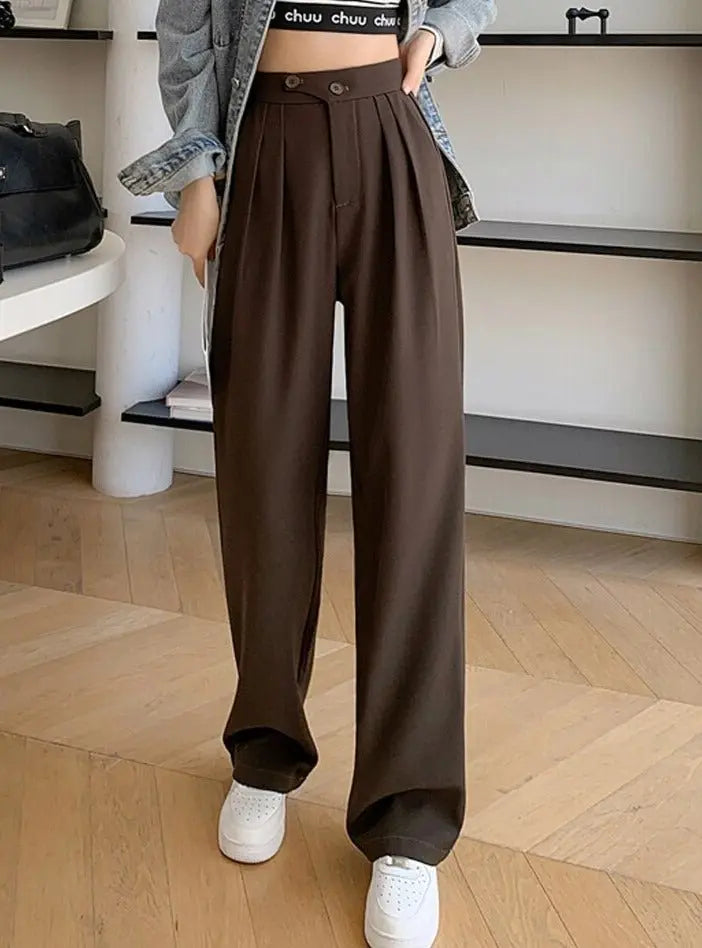 High Waist Loose Female Wide Leg Pants Spring Summer Solid Straight Trousers nowadaysfashion