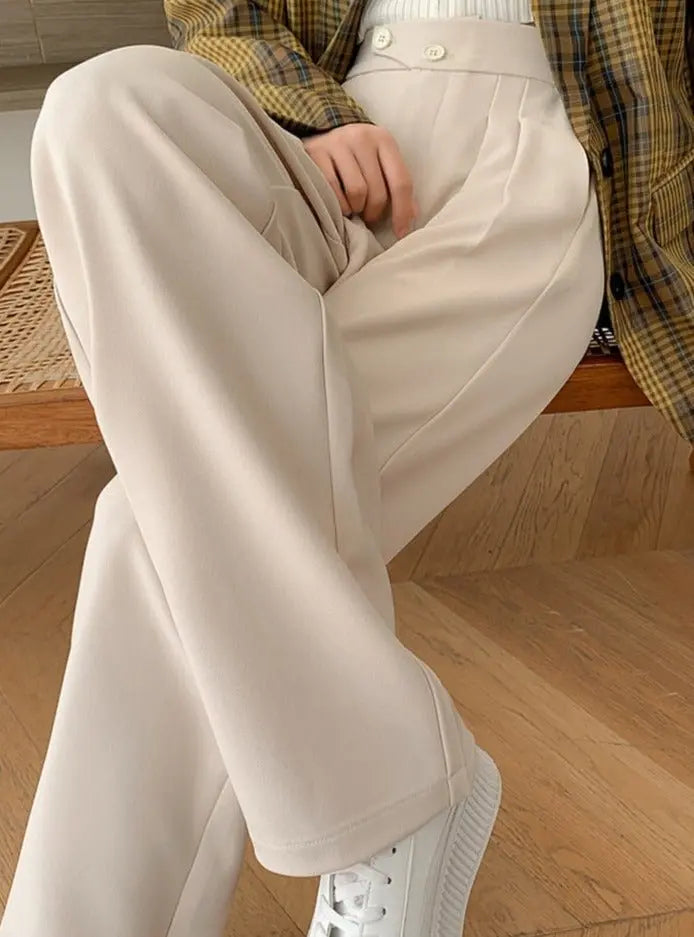High Waist Loose Female Wide Leg Pants Spring Summer Solid Straight Trousers nowadaysfashion