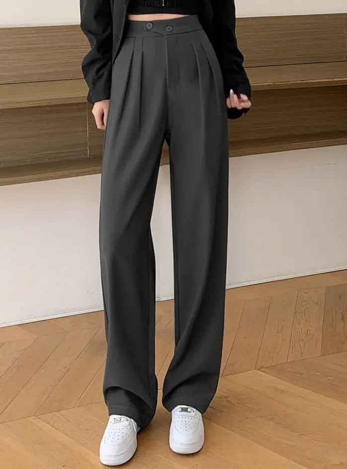 High Waist Loose Female Wide Leg Pants Spring Summer Solid Straight Trousers nowadaysfashion