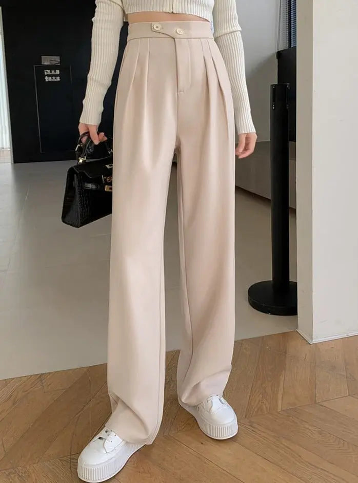 High Waist Loose Female Wide Leg Pants Spring Summer Solid Straight Trousers nowadaysfashion