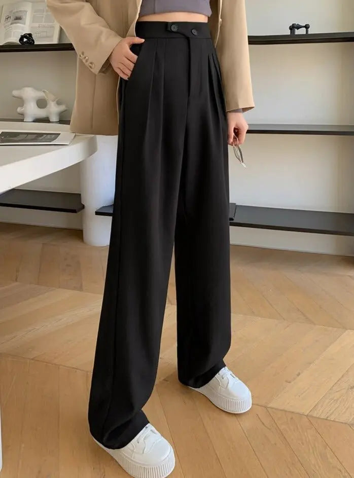 High Waist Loose Female Wide Leg Pants Spring Summer Solid Straight Trousers nowadaysfashion