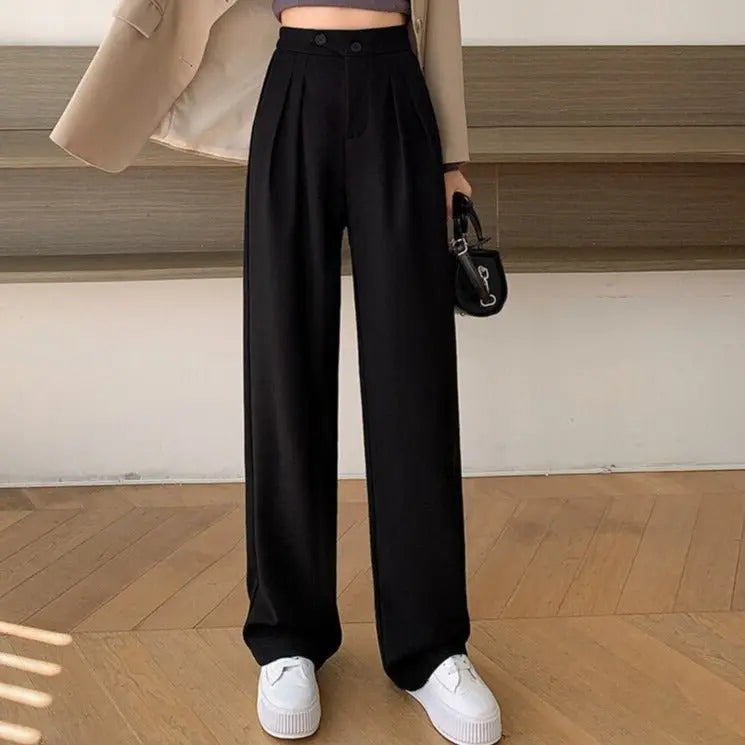 High Waist Loose Female Wide Leg Pants Spring Summer Solid Straight Trousers nowadaysfashion