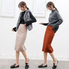 High Waist Women Knitted Skirt Spring Autumn Fashion Rib Skirt Elegant Midi Skirt - Blade & Thread