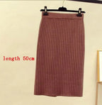 High Waist Women Knitted Skirt Spring Autumn Fashion Rib Skirt Elegant Midi Skirt - Blade & Thread