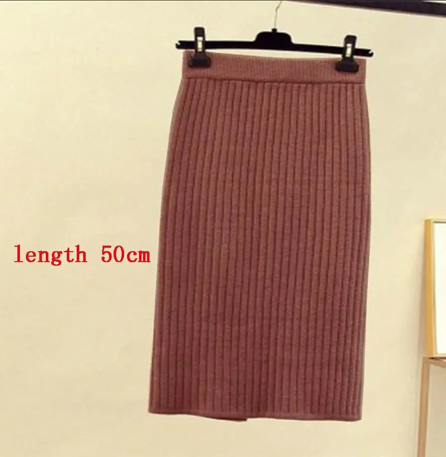 High Waist Women Knitted Skirt Spring Autumn Fashion Rib Skirt Elegant Midi Skirt - Blade & Thread