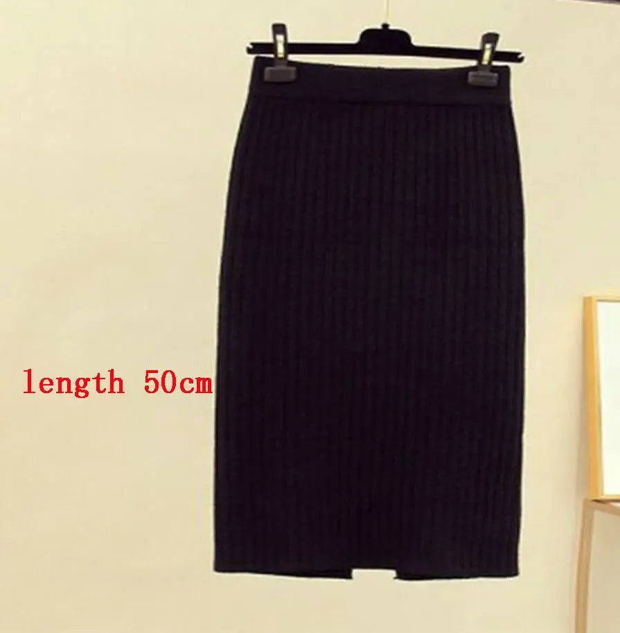 High Waist Women Knitted Skirt Spring Autumn Fashion Rib Skirt Elegant Midi Skirt - Blade & Thread