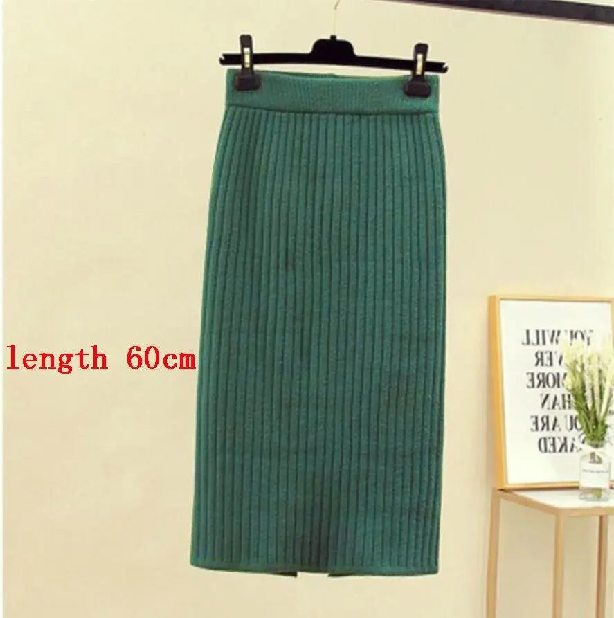 High Waist Women Knitted Skirt Spring Autumn Fashion Rib Skirt Elegant Midi Skirt - Blade & Thread