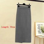 High Waist Women Knitted Skirt Spring Autumn Fashion Rib Skirt Elegant Midi Skirt - Blade & Thread