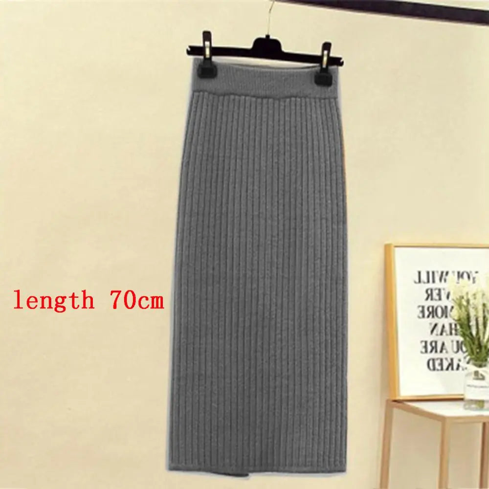 High Waist Women Knitted Skirt Spring Autumn Fashion Rib Skirt Elegant Midi Skirt - Blade & Thread