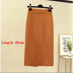 High Waist Women Knitted Skirt Spring Autumn Fashion Rib Skirt Elegant Midi Skirt - Blade & Thread