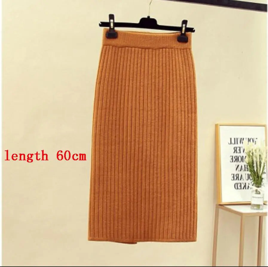 High Waist Women Knitted Skirt Spring Autumn Fashion Rib Skirt Elegant Midi Skirt - Blade & Thread