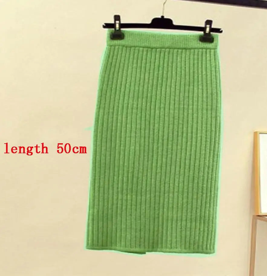 High Waist Women Knitted Skirt Spring Autumn Fashion Rib Skirt Elegant Midi Skirt - Blade & Thread