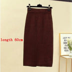 High Waist Women Knitted Skirt Spring Autumn Fashion Rib Skirt Elegant Midi Skirt - Blade & Thread