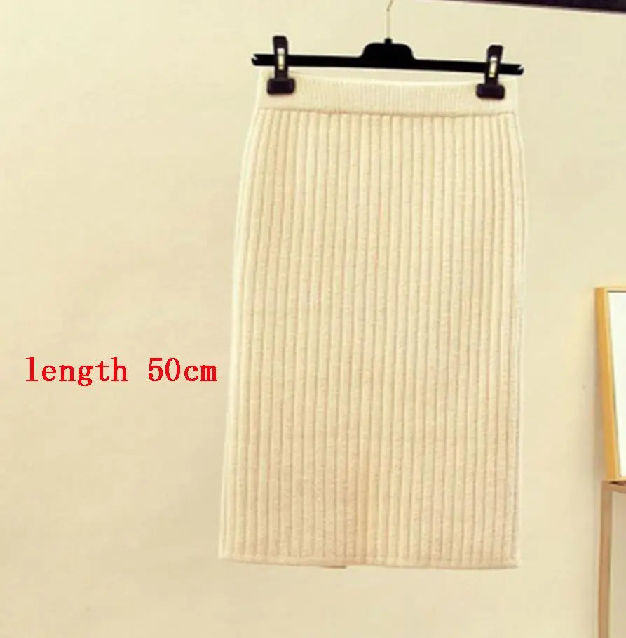 High Waist Women Knitted Skirt Spring Autumn Fashion Rib Skirt Elegant Midi Skirt - Blade & Thread