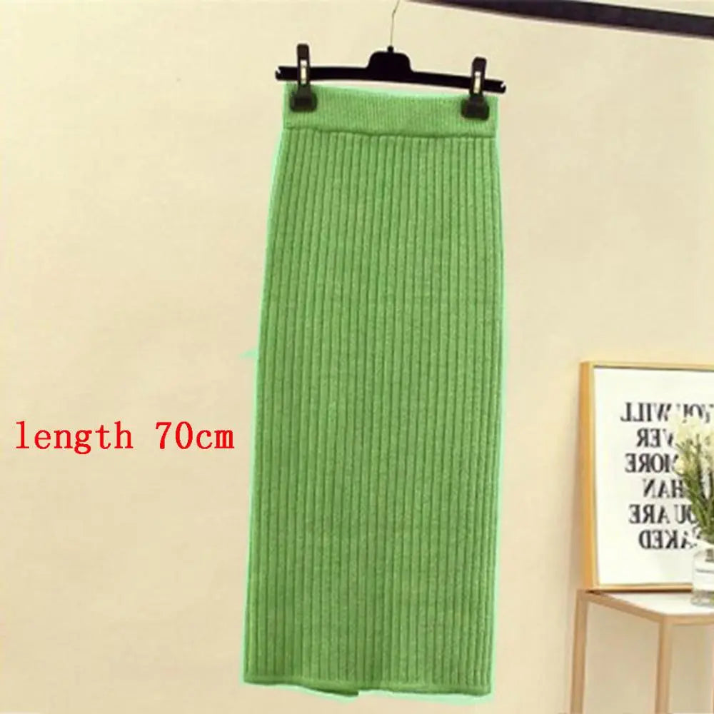 High Waist Women Knitted Skirt Spring Autumn Fashion Rib Skirt Elegant Midi Skirt - Blade & Thread