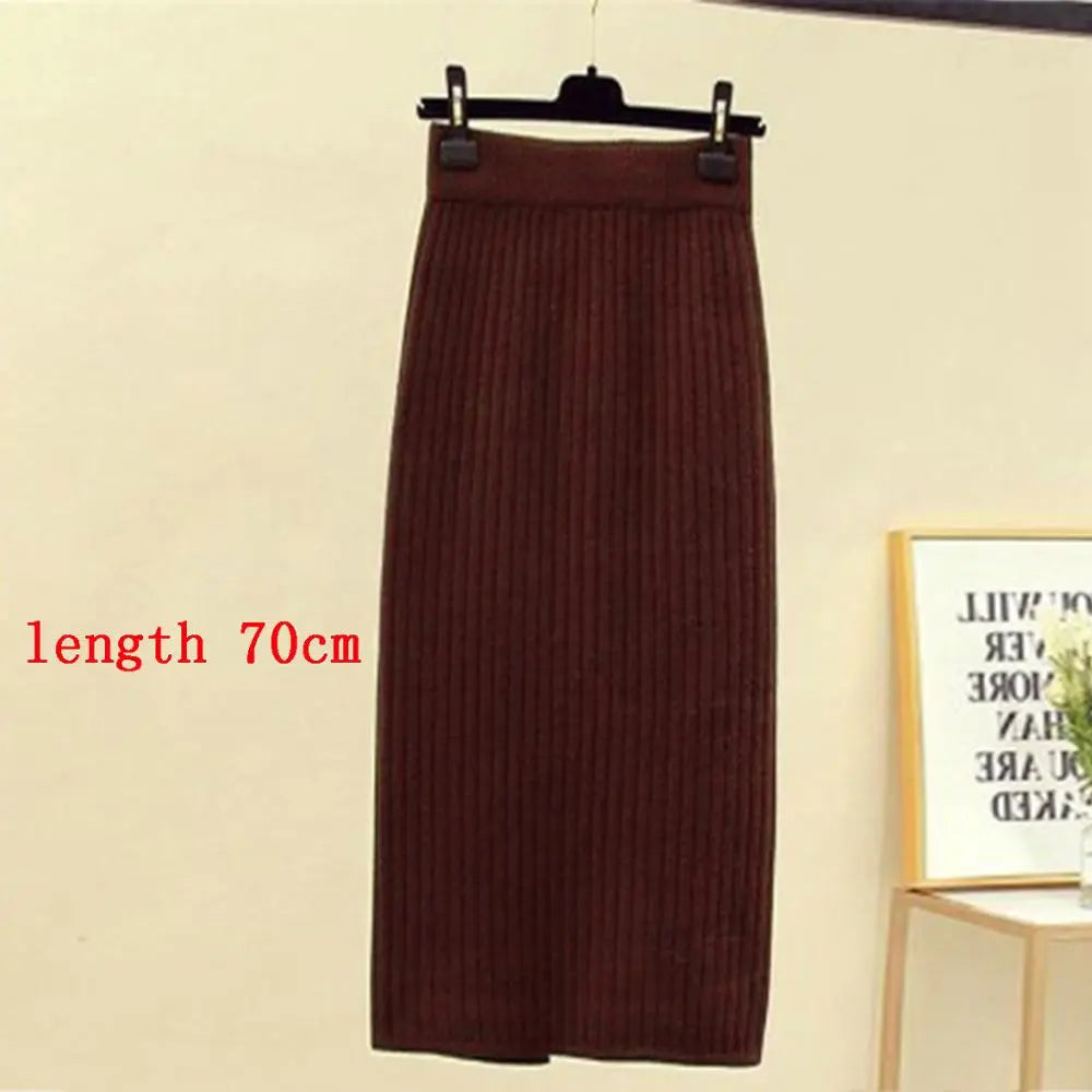 High Waist Women Knitted Skirt Spring Autumn Fashion Rib Skirt Elegant Midi Skirt - Blade & Thread