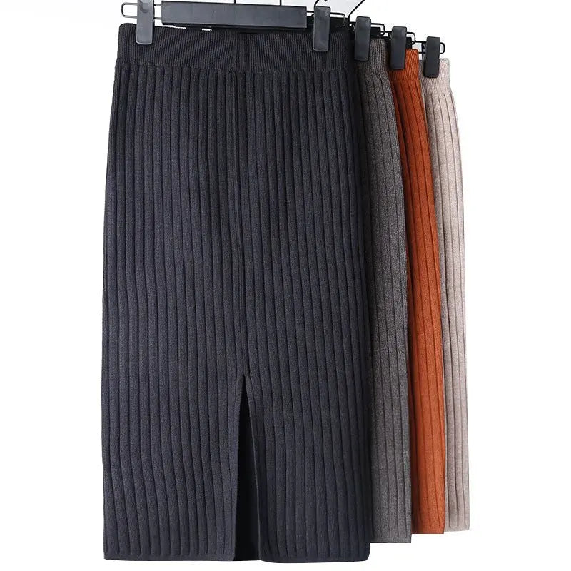 High Waist Women Knitted Skirt Spring Autumn Fashion Rib Skirt Elegant Midi Skirt - Blade & Thread