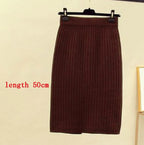 High Waist Women Knitted Skirt Spring Autumn Fashion Rib Skirt Elegant Midi Skirt - Blade & Thread