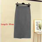 High Waist Women Knitted Skirt Spring Autumn Fashion Rib Skirt Elegant Midi Skirt - Blade & Thread