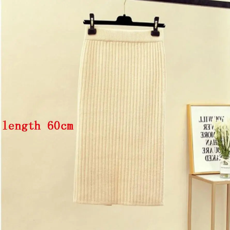 High Waist Women Knitted Skirt Spring Autumn Fashion Rib Skirt Elegant Midi Skirt - Blade & Thread