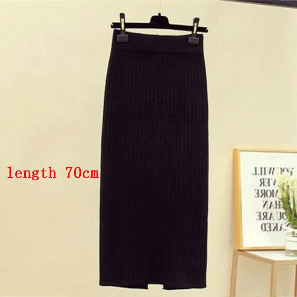 High Waist Women Knitted Skirt Spring Autumn Fashion Rib Skirt Elegant Midi Skirt - Blade & Thread
