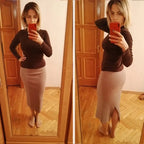 High Waist Women Knitted Skirt Spring Autumn Fashion Rib Skirt Elegant Midi Skirt - Blade & Thread