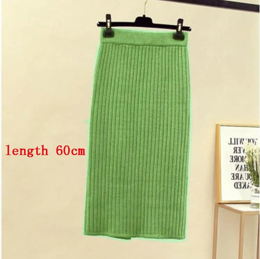 High Waist Women Knitted Skirt Spring Autumn Fashion Rib Skirt Elegant Midi Skirt - Blade & Thread
