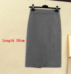 High Waist Women Knitted Skirt Spring Autumn Fashion Rib Skirt Elegant Midi Skirt - Blade & Thread