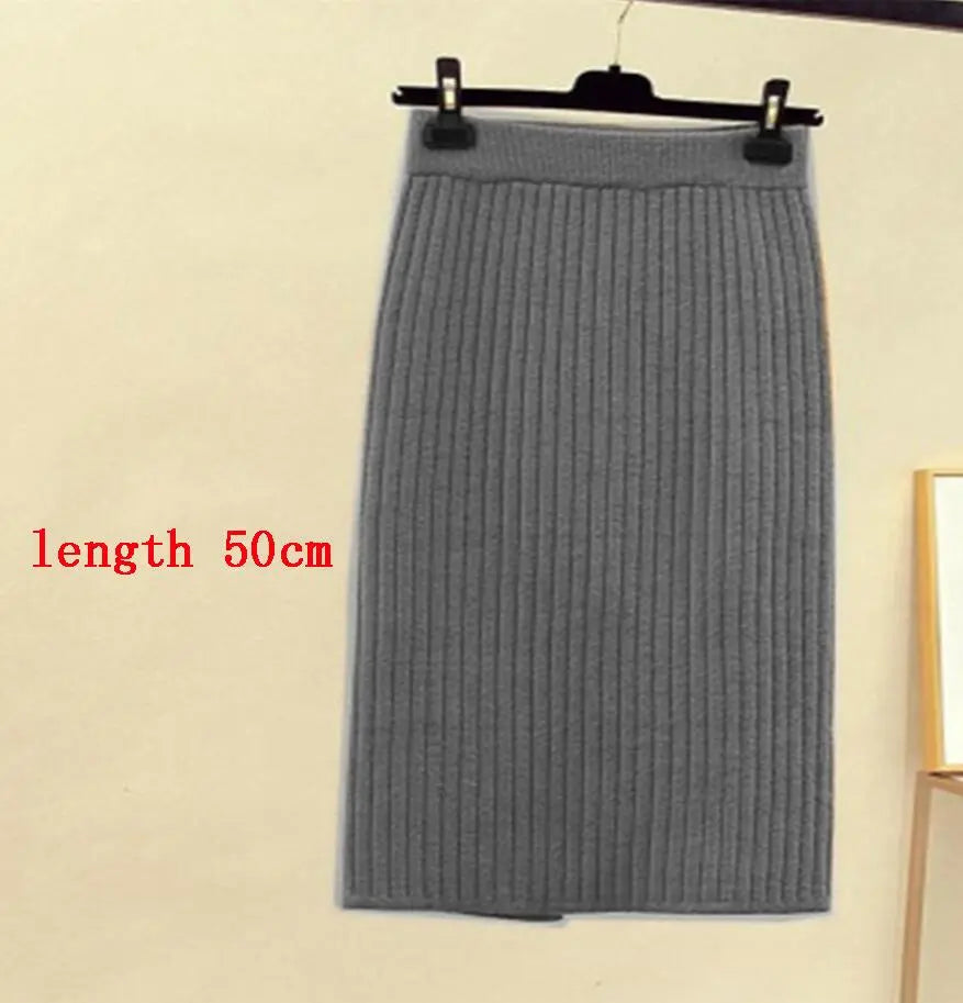 High Waist Women Knitted Skirt Spring Autumn Fashion Rib Skirt Elegant Midi Skirt - Blade & Thread