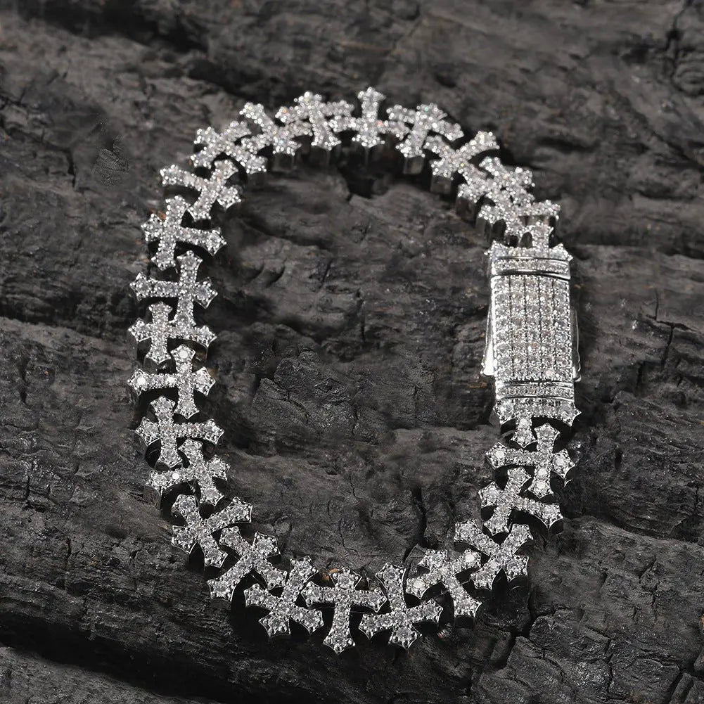 Hip-hop 11.5MM zircon-encrusted cross bracelet nowadaysfashion