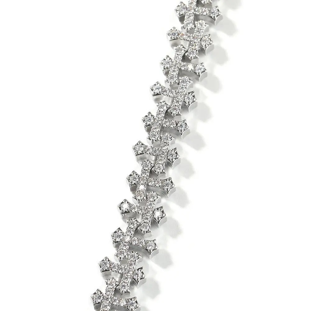 Hip-hop 11.5MM zircon-encrusted cross bracelet - Blade & Thread