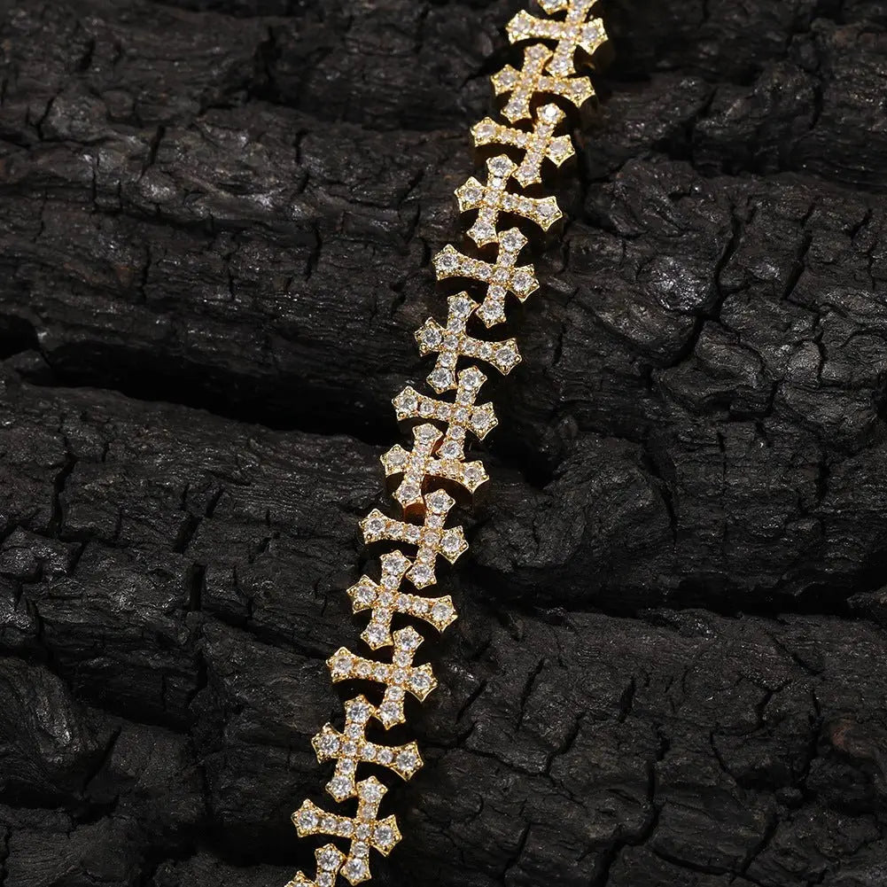 Hip-hop 11.5MM zircon-encrusted cross bracelet nowadaysfashion