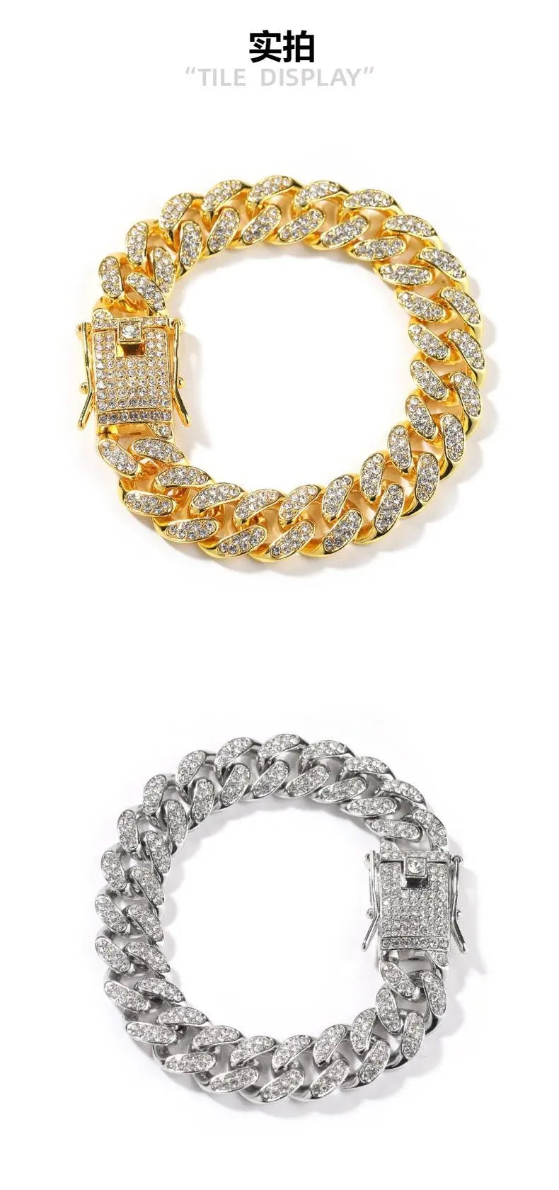 Hip-Hop 12mm Diamond-Encrusted Cuban Chain Bracelet - Blade & Thread