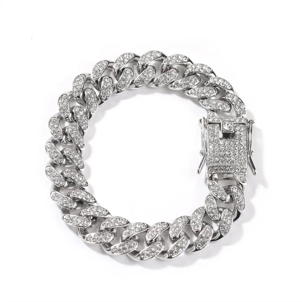 Hip-Hop 12mm Diamond-Encrusted Cuban Chain Bracelet nowadaysfashion