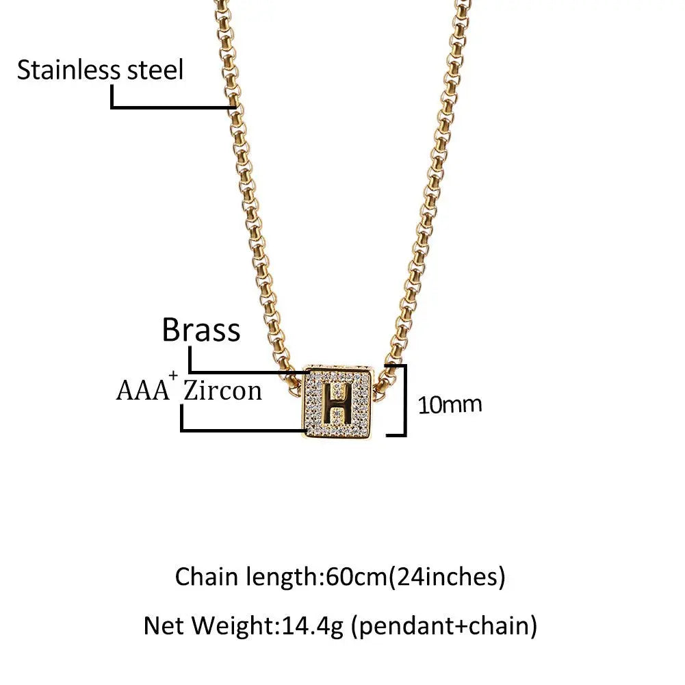 Hip Hop 26 Letter Square Pendant Passepartout Letter Necklace nowadaysfashion