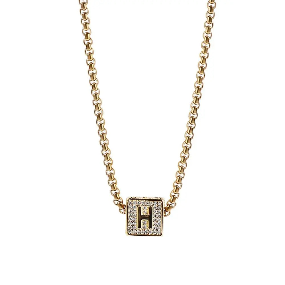 Hip Hop 26 Letter Square Pendant Passepartout Letter Necklace nowadaysfashion