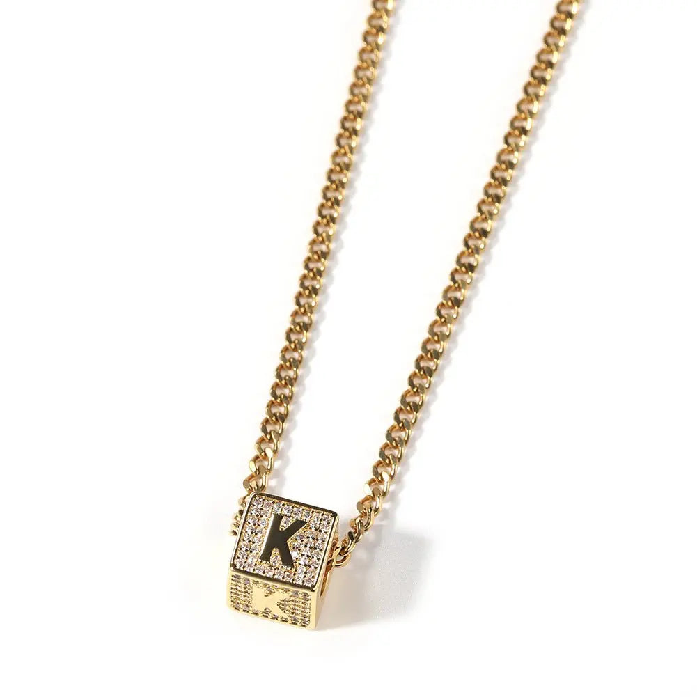 Hip Hop 26 Letter Square Pendant Passepartout Letter Necklace nowadaysfashion
