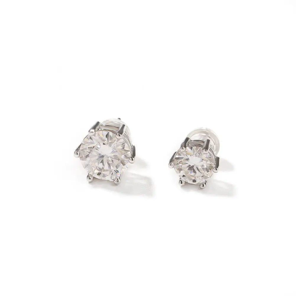 Hip-hop 925 silver moissanite six-prong earrings - Blade & Thread