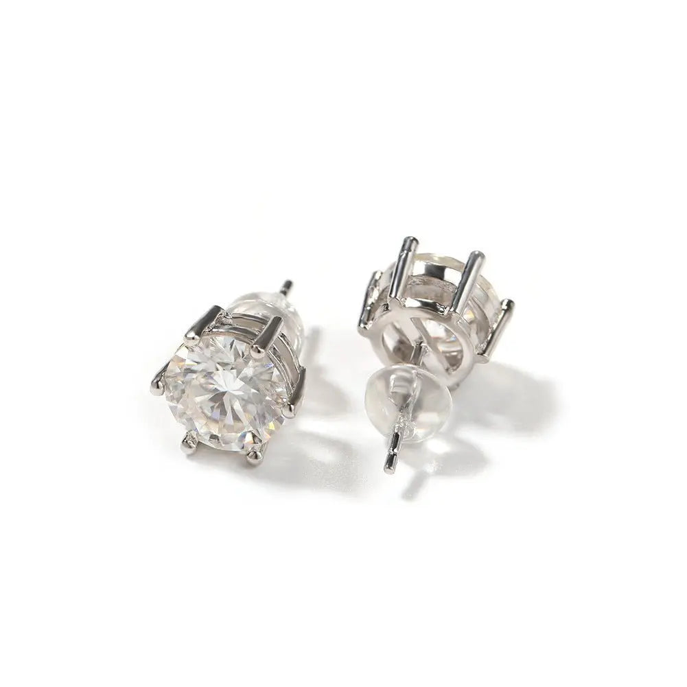 Hip-hop 925 silver moissanite six-prong earrings - Blade & Thread