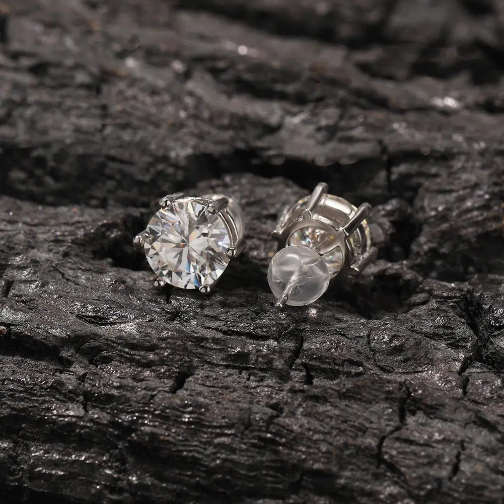 Hip-hop 925 silver moissanite six-prong earrings - Blade & Thread