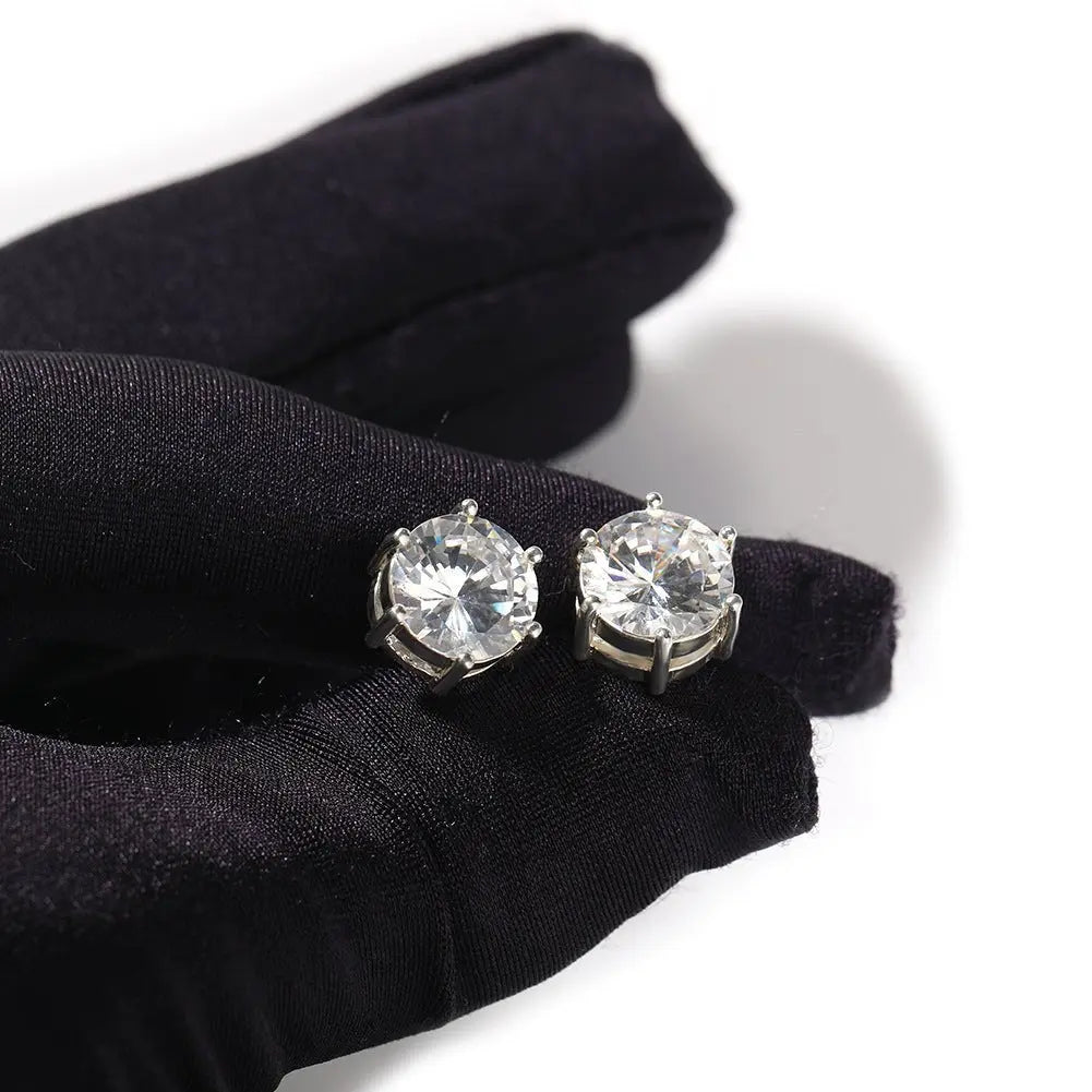 Hip-hop 925 silver moissanite six-prong earrings - Blade & Thread