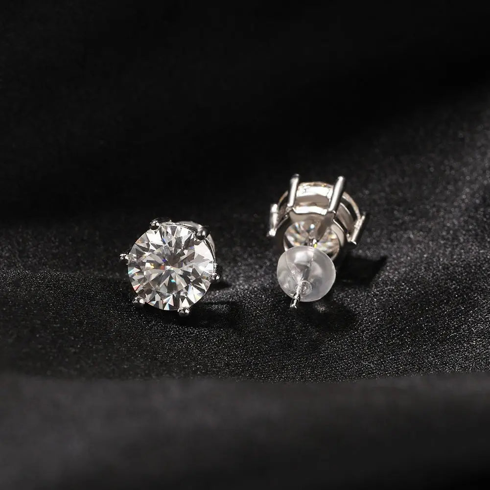 Hip-hop 925 silver moissanite six-prong earrings - Blade & Thread