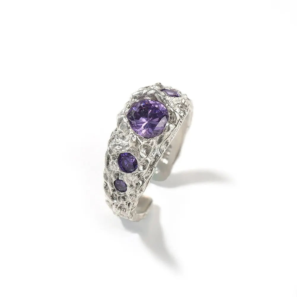 Hip-Hop 925 Silver Ring with Purple Zircon nowadaysfashion