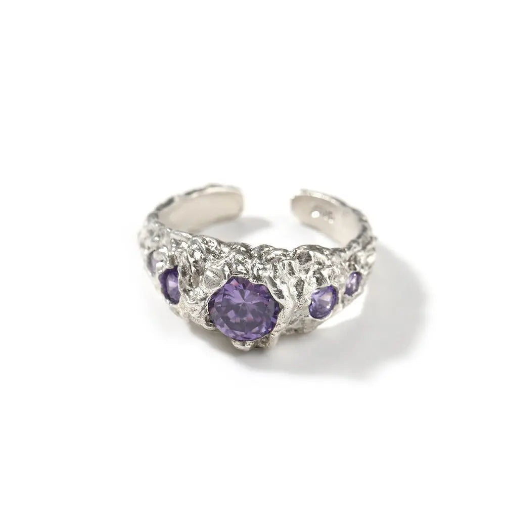 Hip-Hop 925 Silver Ring with Purple Zircon - Blade & Thread