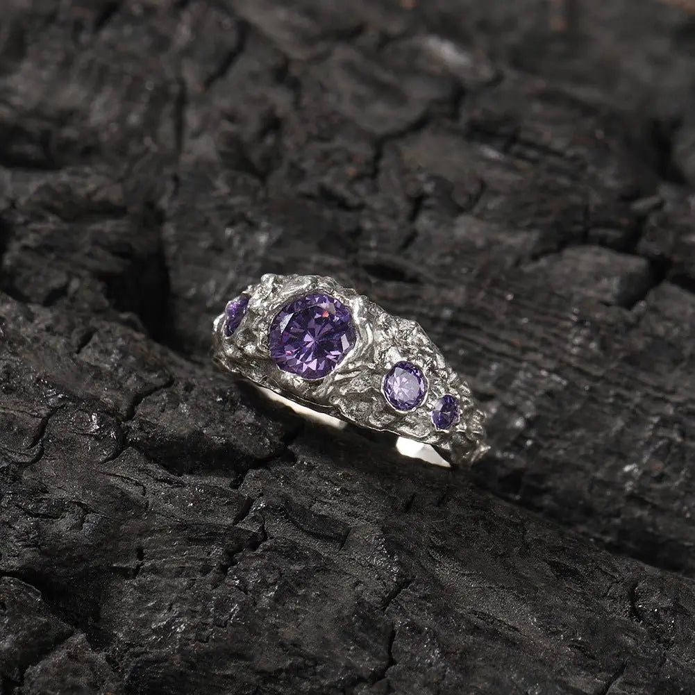 Hip-Hop 925 Silver Ring with Purple Zircon - Blade & Thread