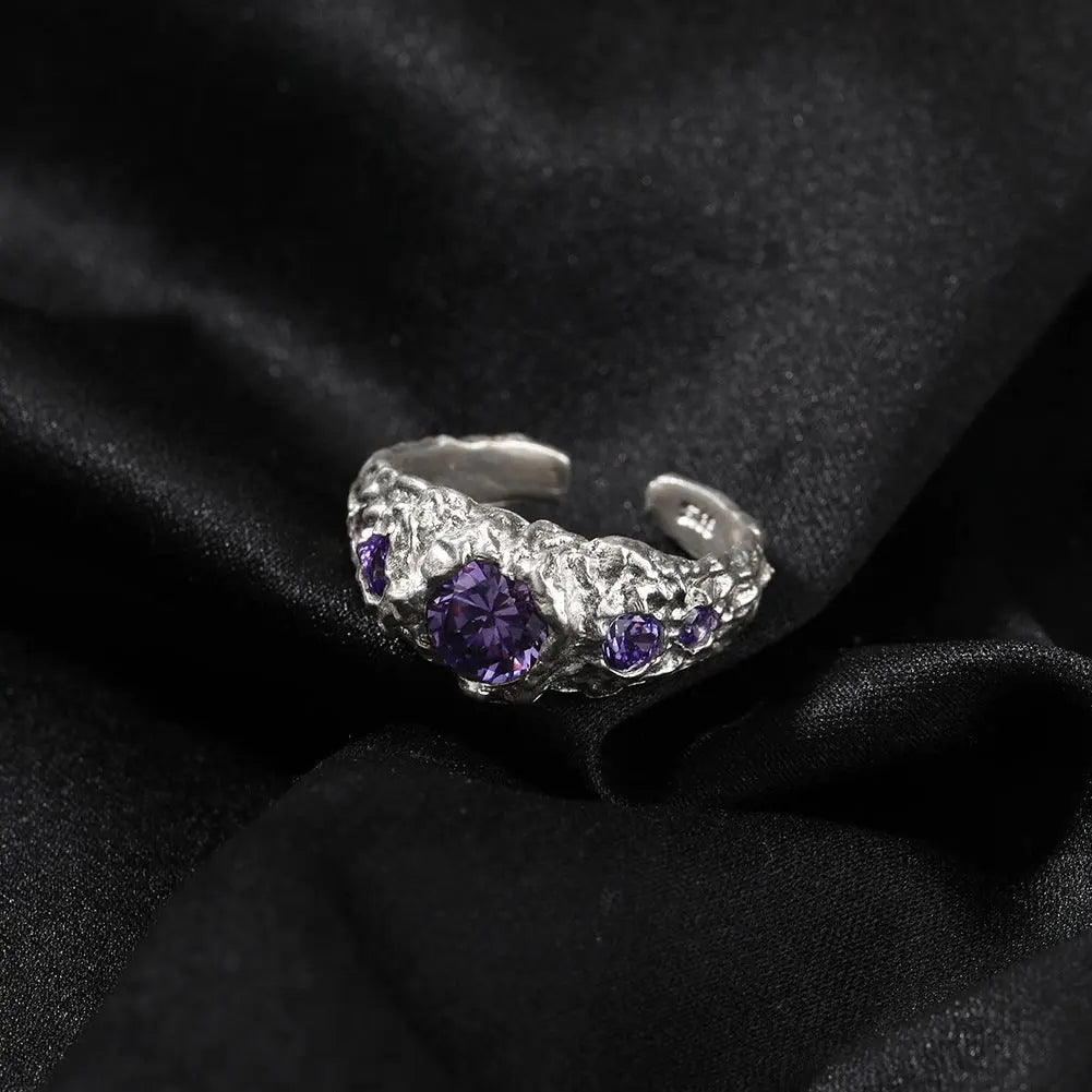 Hip-Hop 925 Silver Ring with Purple Zircon - Blade & Thread