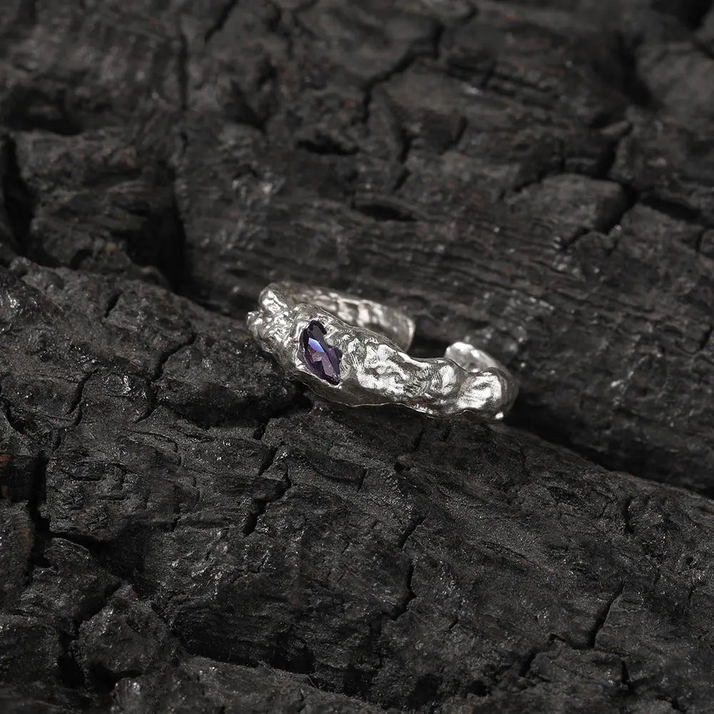 Hip-Hop 925 Silver Ring with Purple Zircon - Blade & Thread