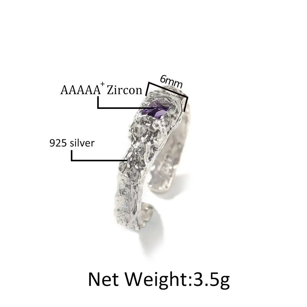 Hip-Hop 925 Silver Ring with Purple Zircon - Blade & Thread