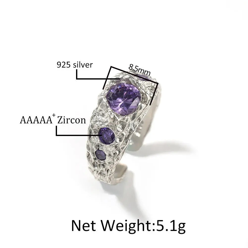 Hip-Hop 925 Silver Ring with Purple Zircon - Blade & Thread